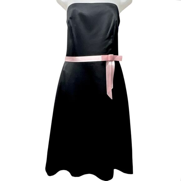 Laundry by Shelli Black Satin Strapless Dress Y2K Pink Waist Ribbon Short Size 8 - Picture 1 of 6